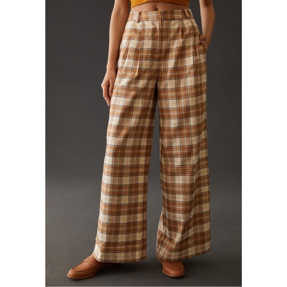 Anthropologie Hutch Plaid Wid-Leg Trousers Pants Size 4 - Picture 3 of 12